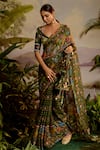 Buy_Baise Gaba_Green Saree Lurex Chiffon Printed And Embroidered Floral Falguni & Blouse Set _Online_at_Aza_Fashions