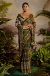 Shop_Baise Gaba_Green Saree Lurex Chiffon Printed And Embroidered Floral Falguni & Blouse Set _Online_at_Aza_Fashions