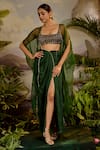 Buy_Baise Gaba_Green Choga Organza Hand Embroidered Trishna Bustier Skirt Set  _at_Aza_Fashions