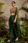 Buy_Baise Gaba_Green Choga Organza Hand Embroidered Trishna Bustier Skirt Set  _Online_at_Aza_Fashions