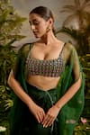 Shop_Baise Gaba_Green Choga Organza Hand Embroidered Rhinestones And Trishna Bustier Skirt Set _at_Aza_Fashions