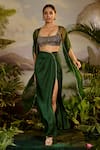 Buy_Baise Gaba_Green Choga Organza Hand Embroidered Trishna Bustier Skirt Set  