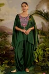 Buy_Baise Gaba_Green Satin Silk Embroidered Mirror V Harini Top And Harem Pant Set  _at_Aza_Fashions