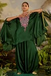 Buy_Baise Gaba_Green Satin Silk Embroidered Mirror V Harini Top And Harem Pant Set  _Online_at_Aza_Fashions