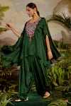 Buy_Baise Gaba_Green Satin Silk Embroidered Mirror V Harini Top And Harem Pant Set  