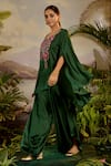 Shop_Baise Gaba_Green Satin Silk Embroidered Mirror V Harini Top And Harem Pant Set  