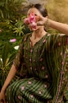 Baise Gaba_Green Kaftan Lurex Chiffon Printed And Embroidered Floral Stripe Lasya _at_Aza_Fashions