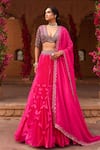 Buy_Reeti Arneja_Pink Blouse Velvet And Georgette Hand Embroidery Geometric Pleated Lehenga Set _at_Aza_Fashions