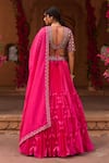 Shop_Reeti Arneja_Pink Blouse Velvet And Georgette Hand Embroidery Geometric Pleated Lehenga Set _at_Aza_Fashions