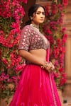 Reeti Arneja_Pink Blouse Velvet And Georgette Hand Embroidery Geometric Pleated Lehenga Set _Online_at_Aza_Fashions