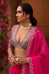 Buy_Reeti Arneja_Pink Blouse Velvet And Georgette Hand Embroidery Geometric Pleated Lehenga Set _Online_at_Aza_Fashions