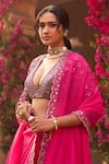 Shop_Reeti Arneja_Pink Blouse Velvet And Georgette Hand Embroidery Geometric Pleated Lehenga Set _Online_at_Aza_Fashions