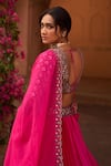 Reeti Arneja_Pink Blouse Velvet And Georgette Hand Embroidery Geometric Pleated Lehenga Set _at_Aza_Fashions