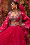 Shop_Reeti Arneja_Pink Lehenga Taffeta Silk Hand Embroidery Sequins Jacket Open Neck Long Set _Online_at_Aza_Fashions