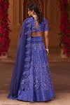 Shop_Reeti Arneja_Blue Organza Embroidery Swarovski Plunging Neck Bridal Lehenga Set For Women_at_Aza_Fashions