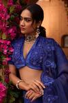 Reeti Arneja_Blue Organza Embroidery Swarovski Plunging Neck Bridal Lehenga Set For Women_Online_at_Aza_Fashions