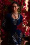 Buy_Reeti Arneja_Blue Velvet Embroidery Mirror Scoop Neck Boho Kurta Patiala Salwar Set _Online_at_Aza_Fashions