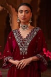 Buy_Reeti Arneja_Magenta Velvet Embroidery Beads V Neck Tribal Kurta With Pant _Online_at_Aza_Fashions