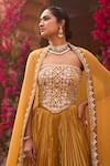 Shop_Reeti Arneja_Yellow Dupatta Organza Embroidery Floral Corset And Geometric Pleated Lehenga _Online_at_Aza_Fashions