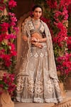 Buy_Reeti Arneja_Silver Net Embroidery Gunmetal Metallic Mukaish And Salli Bridal Lehenga Set _at_Aza_Fashions