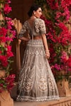 Shop_Reeti Arneja_Silver Net Embroidery Gunmetal Metallic Mukaish And Salli Bridal Lehenga Set _at_Aza_Fashions