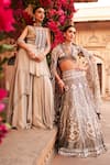 Reeti Arneja_Silver Net Embroidery Gunmetal Metallic Mukaish And Salli Bridal Lehenga Set _Online_at_Aza_Fashions