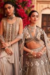 Buy_Reeti Arneja_Silver Net Embroidery Gunmetal Metallic Mukaish And Salli Bridal Lehenga Set _Online_at_Aza_Fashions