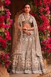 Shop_Reeti Arneja_Silver Net Embroidery Gunmetal Metallic Mukaish And Salli Bridal Lehenga Set _Online_at_Aza_Fashions