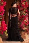 Shop_Reeti Arneja_Black Organza Embroidery Beads Round Neck Syah Pre-draped Saree And Blouse Set _at_Aza_Fashions