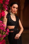 Shop_Reeti Arneja_Black Organza Embroidery Beads Round Neck Syah Pre-draped Saree And Blouse Set _at_Aza_Fashions