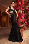 Reeti Arneja_Black Organza Embroidery Beads Round Neck Syah Pre-draped Saree And Blouse Set _at_Aza_Fashions