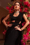 Buy_Reeti Arneja_Black Organza Embroidery Beads Round Neck Syah Pre-draped Saree And Blouse Set 