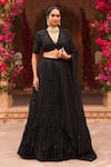 Buy_Reeti Arneja_Black Organza Blouse And Dupatta Embroidery Dori Syah Pleated Lehenga Set _at_Aza_Fashions