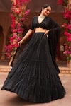 Reeti Arneja_Black Organza Blouse And Dupatta Embroidery Dori Syah Pleated Lehenga Set _Online_at_Aza_Fashions