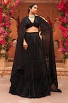 Shop_Reeti Arneja_Black Organza Blouse And Dupatta Embroidery Dori Syah Pleated Lehenga Set _Online_at_Aza_Fashions