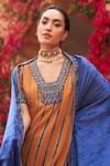 Buy_Reeti Arneja_Yellow Velvet Embroidery Tribal Beads V Neck Tie Dye Kurta Salwar Set _Online_at_Aza_Fashions