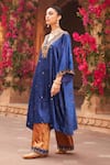 Buy_Reeti Arneja_Blue Velvet Embroidery Tribal Beads V Neck Syahi Kurta With Pant _Online_at_Aza_Fashions