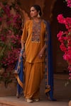 Buy_Reeti Arneja_Yellow Velvet Hand Embellished Boho Metallic Beads Rabiya Kurta Salwar Set _at_Aza_Fashions