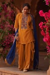 Shop_Reeti Arneja_Yellow Velvet Hand Embellished Boho Metallic Beads Rabiya Kurta Salwar Set _at_Aza_Fashions