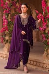 Buy_Reeti Arneja_Purple Velvet Embroidery Eads Geometric Neck Hand Kurta Salwar Set _at_Aza_Fashions