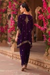 Shop_Reeti Arneja_Purple Velvet Embroidery Eads Geometric Neck Hand Kurta Salwar Set _at_Aza_Fashions