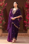 Reeti Arneja_Purple Velvet Embroidery Eads Geometric Neck Hand Kurta Salwar Set _Online_at_Aza_Fashions