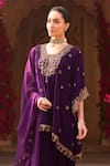 Buy_Reeti Arneja_Purple Velvet Embroidery Eads Geometric Neck Hand Kurta Salwar Set _Online_at_Aza_Fashions