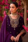 Shop_Reeti Arneja_Purple Velvet Embroidery Eads Geometric Neck Hand Kurta Salwar Set _Online_at_Aza_Fashions