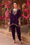 Reeti Arneja_Purple Velvet Embroidery Eads Geometric Neck Hand Kurta Salwar Set _at_Aza_Fashions