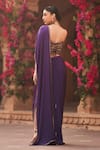 Shop_Reeti Arneja_Purple Modal Satin Embroidery Beads Straight Pre-cowl Draped Saree With Blouse _at_Aza_Fashions