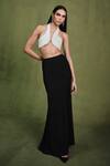 Buy_Pankaj & Nidhi_Ivory Harness Top Satin Skirt Pearlesque Encrusted With Engraved  _at_Aza_Fashions