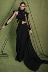 Buy_Pankaj & Nidhi_Black Harness Top Tulle Ambrosia Encrusted With Plain Pre-draped  _at_Aza_Fashions