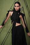 Shop_Pankaj & Nidhi_Black Harness Top Tulle Ambrosia Encrusted With Plain Pre-draped  _at_Aza_Fashions