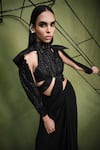 Pankaj & Nidhi_Black Harness Top Tulle Ambrosia Encrusted With Plain Pre-draped  _Online_at_Aza_Fashions